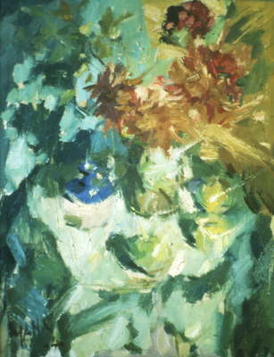 Red Dahlias and Green Apples, 1964